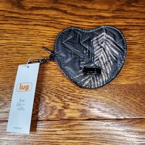 Lug Quilted Heart Coin Pouch - Black & Beige Palm Print